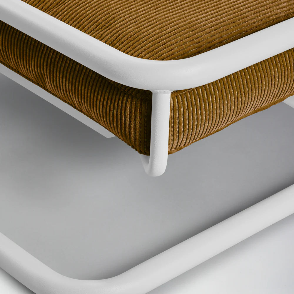 Lit design à suspension en acier et velours côtelé bronze