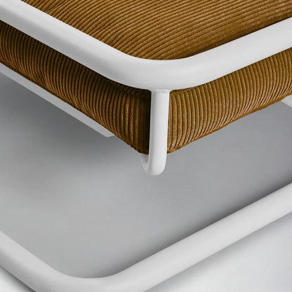 Lit design à suspension en acier et velours côtelé bronze