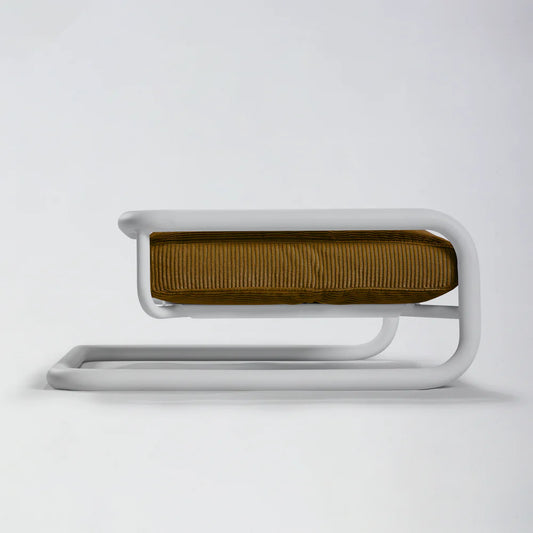 Lit design à suspension en acier et velours côtelé bronze