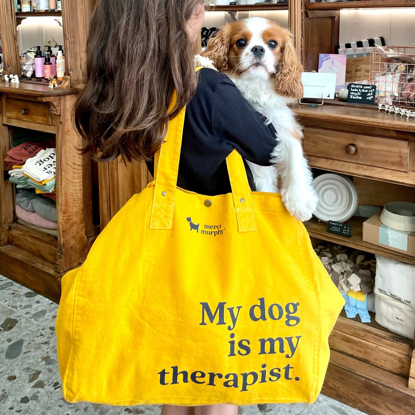 Le Murphy week-end, cabas jaune - My dog is my therapist