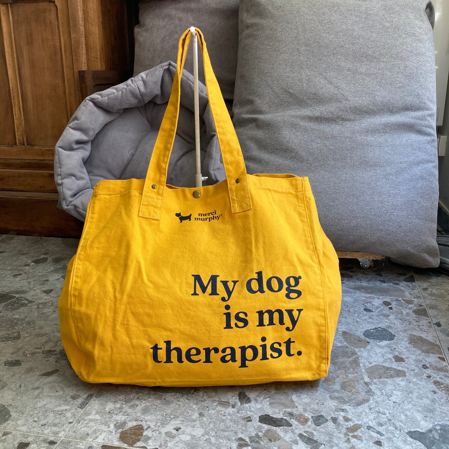 Le Murphy week-end, cabas jaune - My dog is my therapist