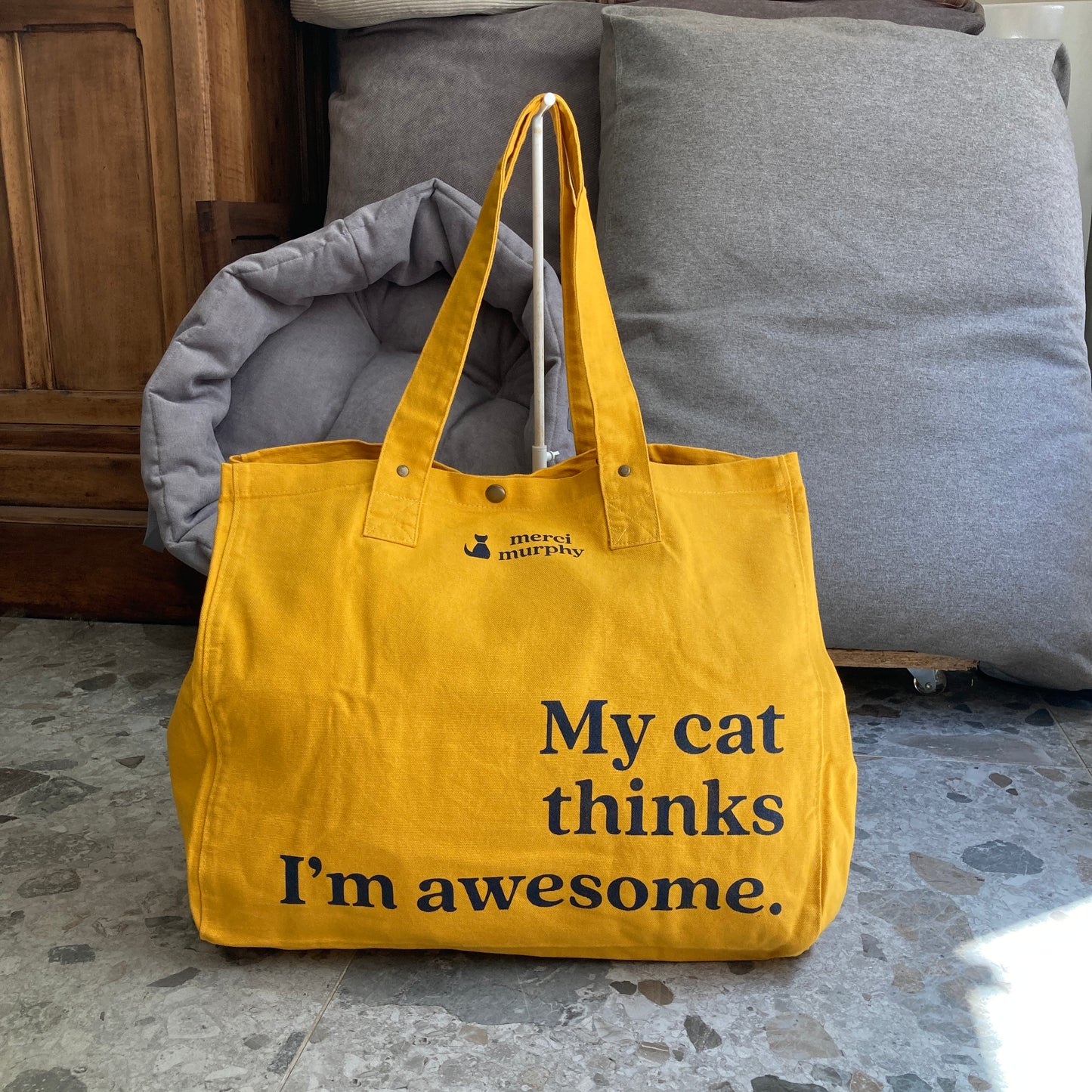 Le Murphy week-end, cabas jaune - My cat thinks I'm awesome