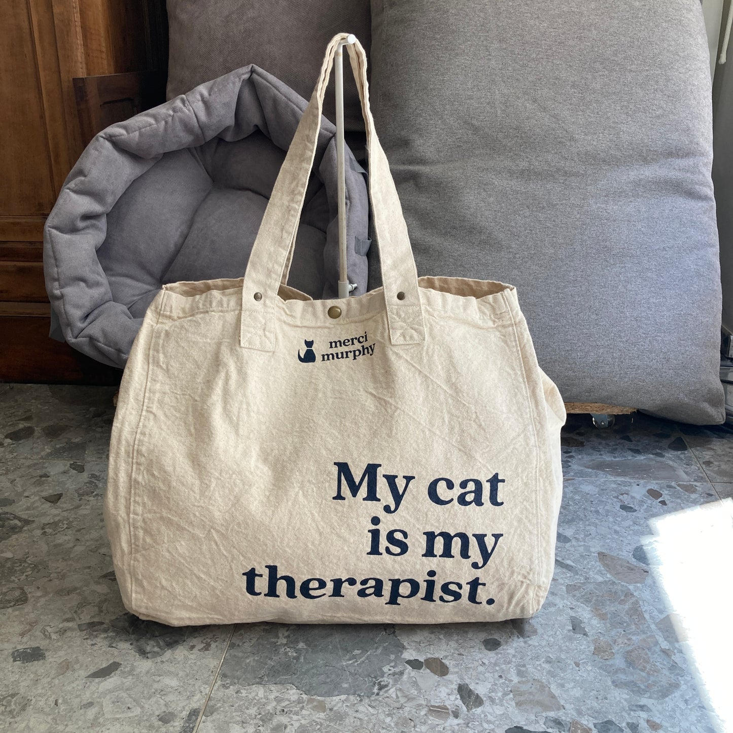 Le Murphy week-end, cabas écru - My cat is my therapist
