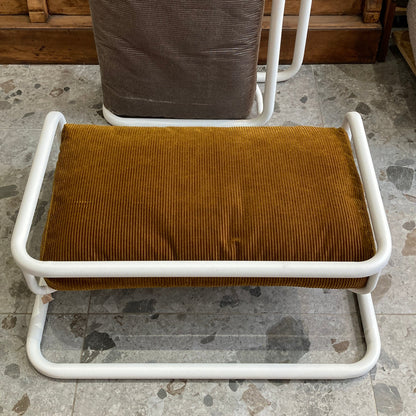 Lit design à suspension en acier et velours côtelé bronze